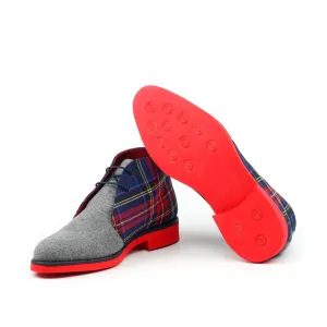 Unique Handcrafted Flannel Grey Chukka Boot Aka Red Soles
