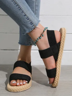 Vacation Black Slingback Sandals For Women, Minimalist Fabric Sandals