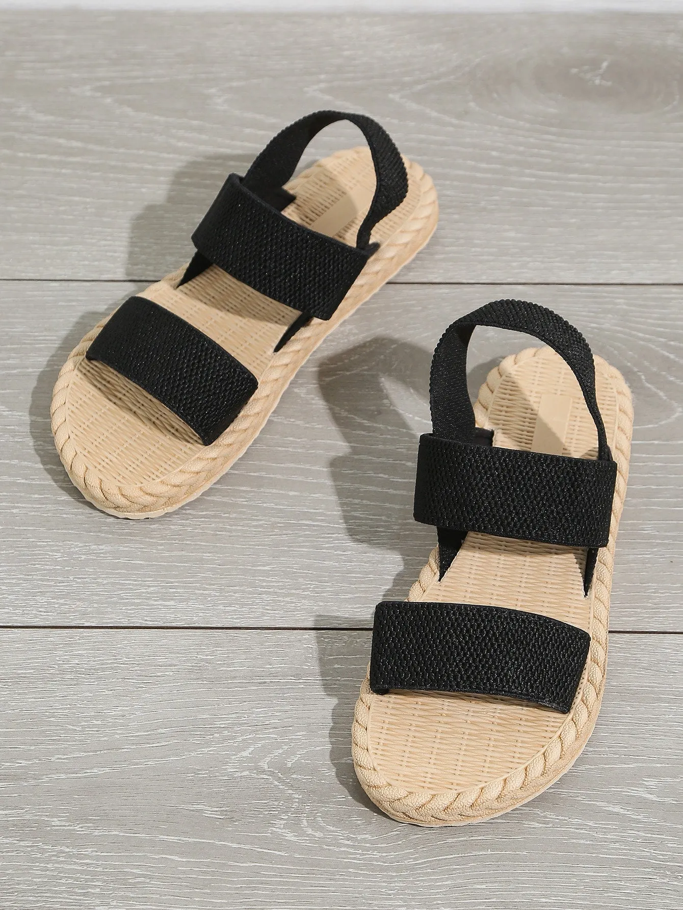 Vacation Black Slingback Sandals For Women, Minimalist Fabric Sandals