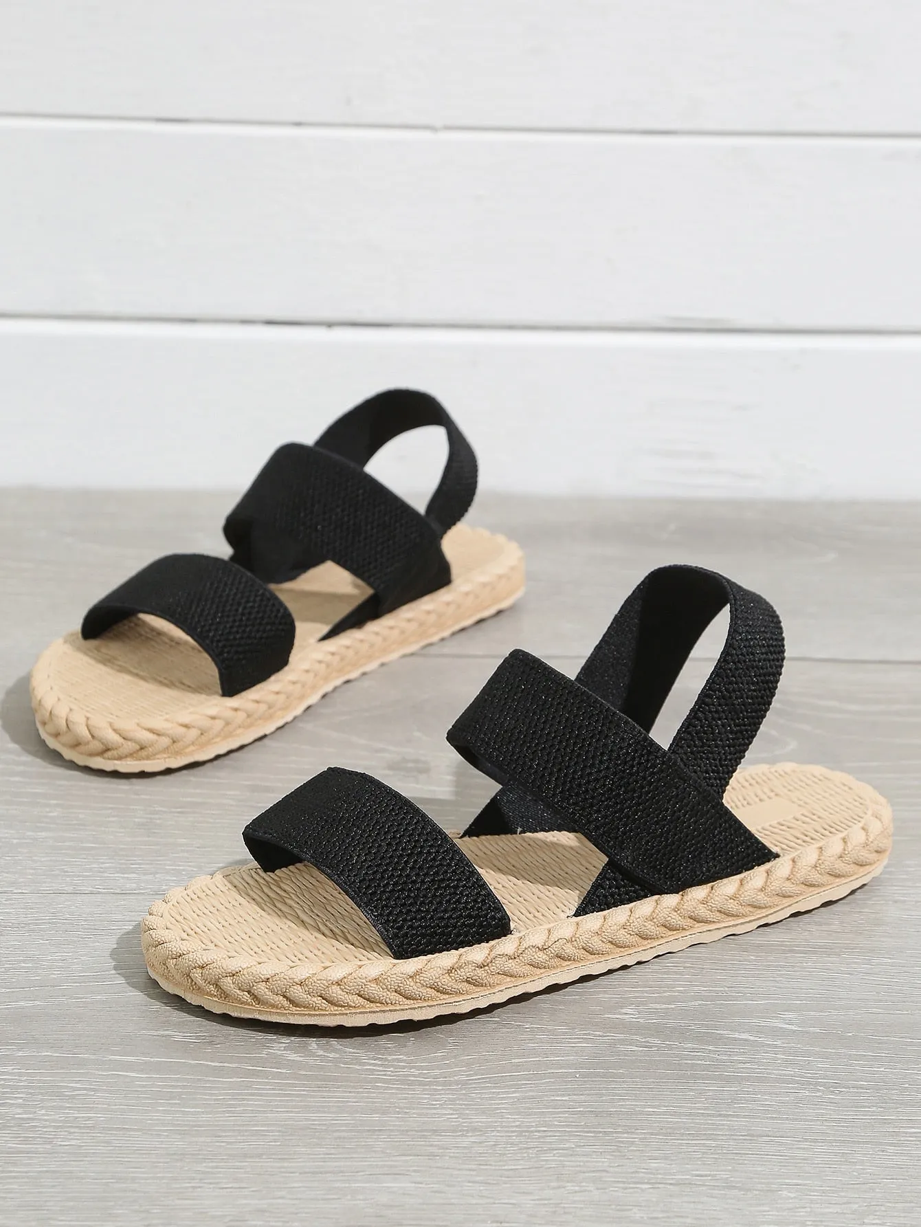 Vacation Black Slingback Sandals For Women, Minimalist Fabric Sandals