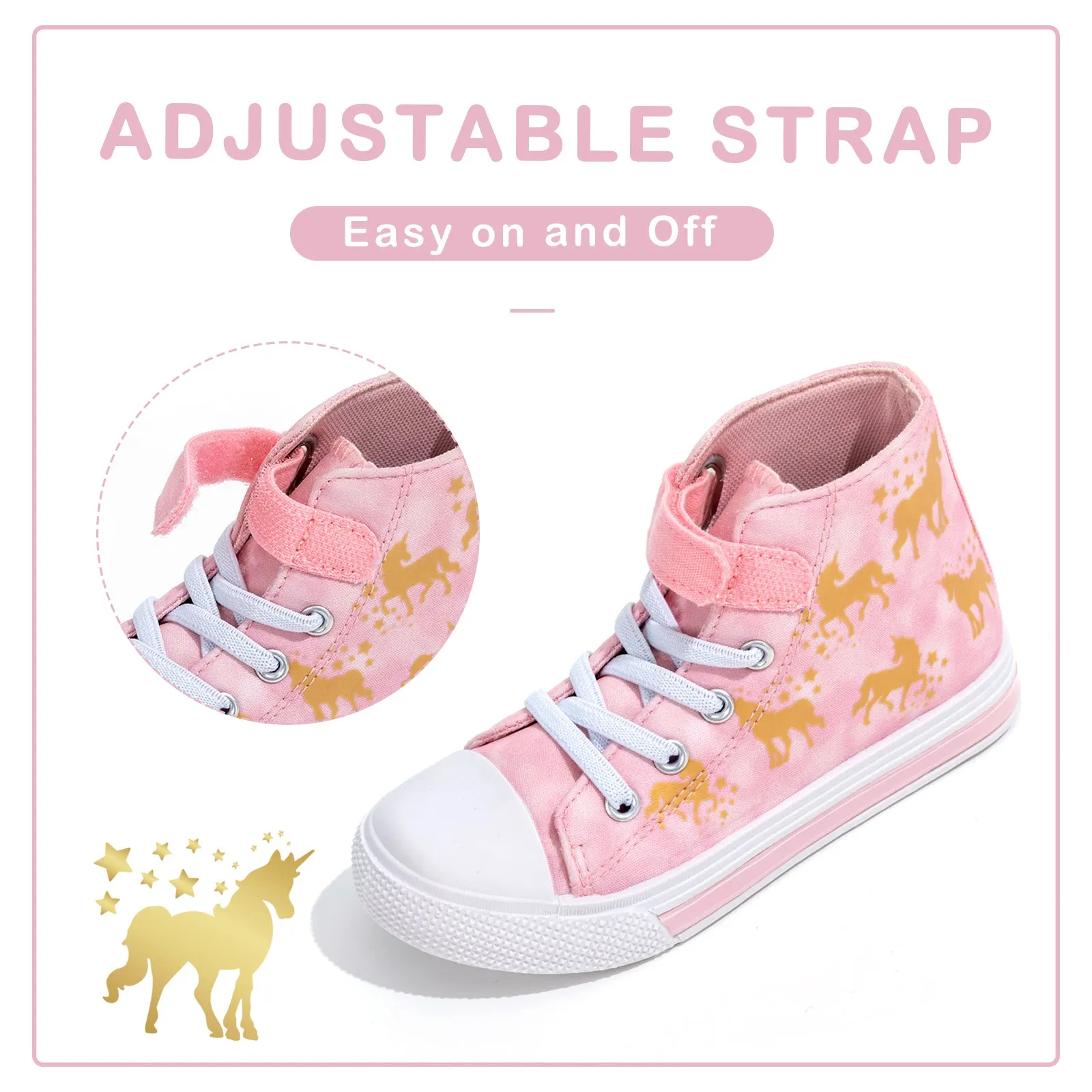 Velcro Glod Unicorn Light Up High Top Girls Sneakers