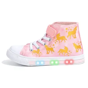 Velcro Glod Unicorn Light Up High Top Girls Sneakers