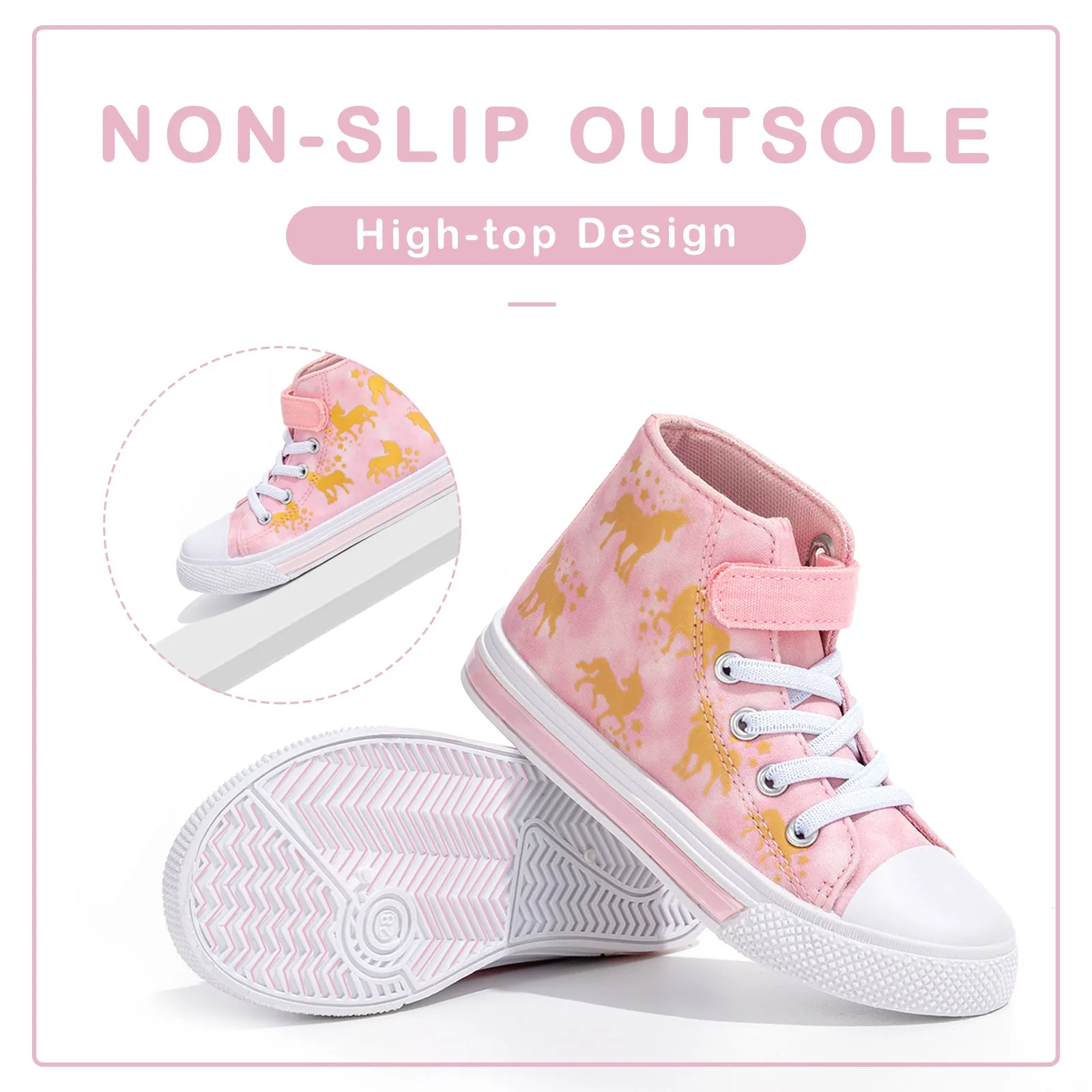 Velcro Glod Unicorn Light Up High Top Girls Sneakers
