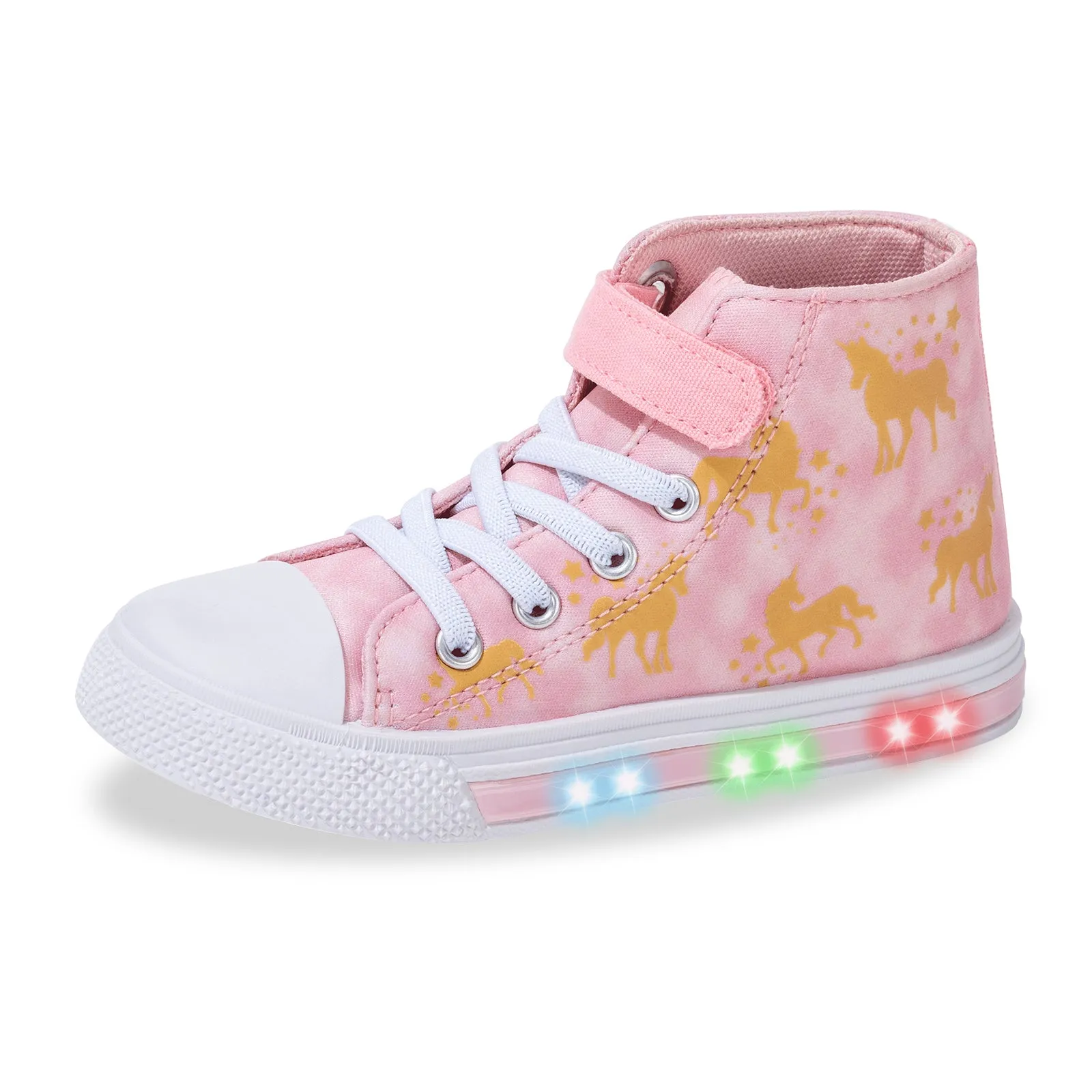 Velcro Glod Unicorn Light Up High Top Girls Sneakers