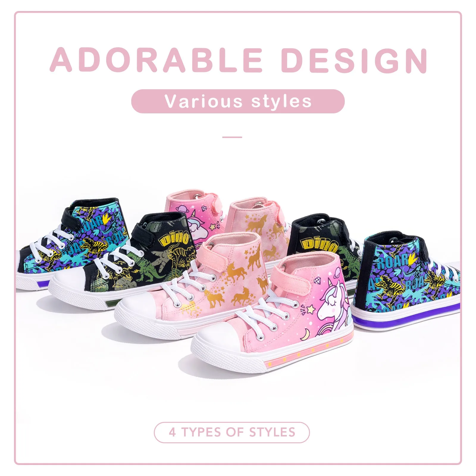 Velcro Glod Unicorn Light Up High Top Girls Sneakers