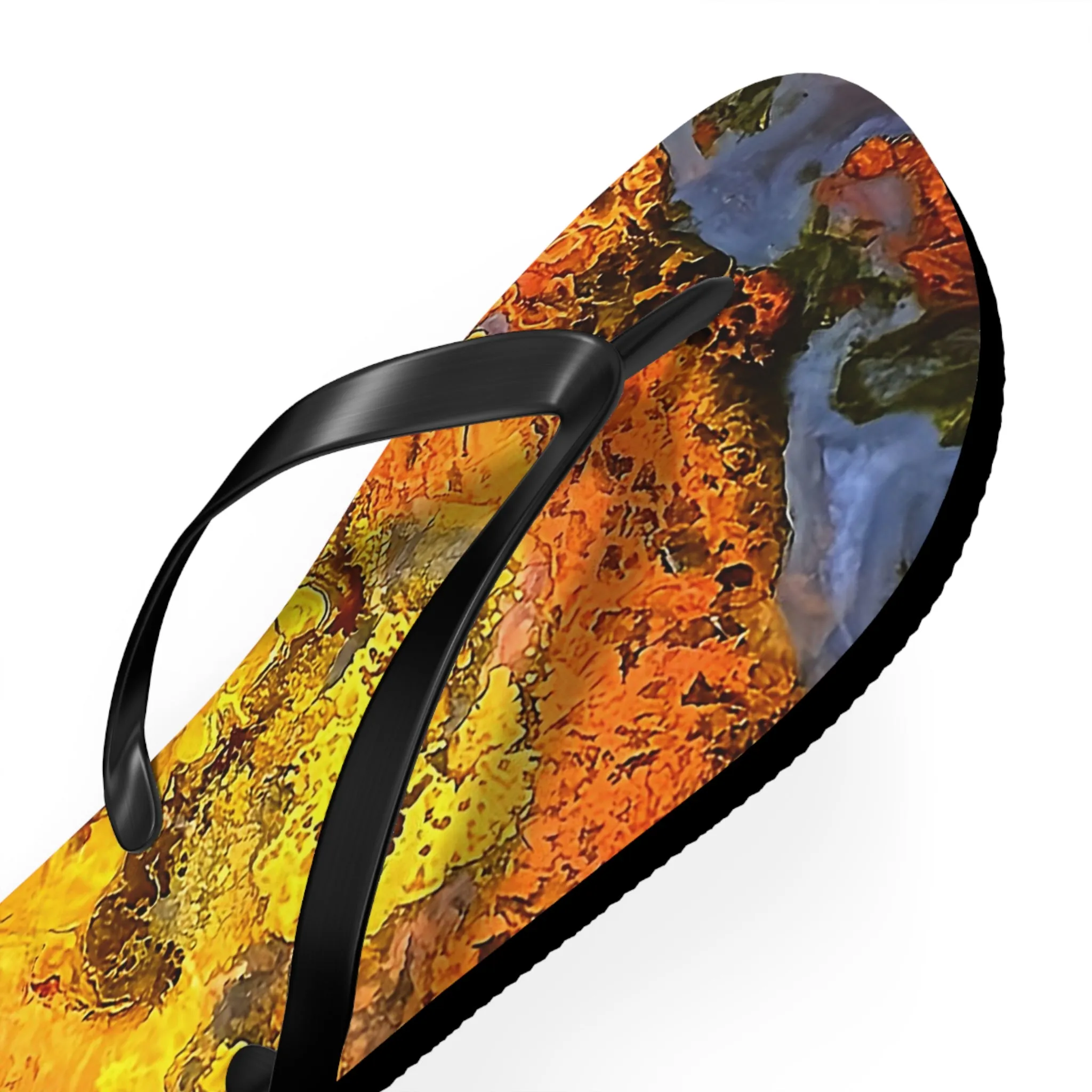 Vibrant Unisex Beachwear Flip Flops With Tie-dye Like Polished Stromatolite Agate Patterns