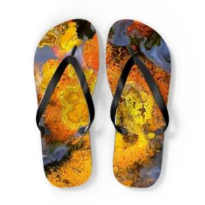 Vibrant Unisex Beachwear Flip Flops With Tie-dye Like Polished Stromatolite Agate Patterns