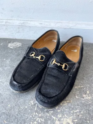 Vintage Gucci Black Pony Hair Loafers