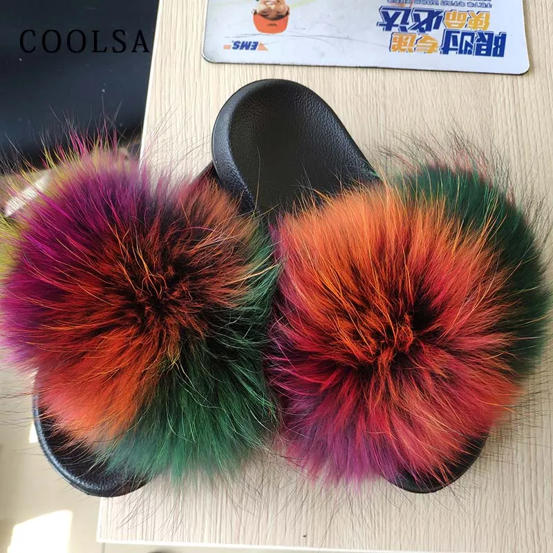 Warm Fox Fur Slippers For Women Slides Flip Flop