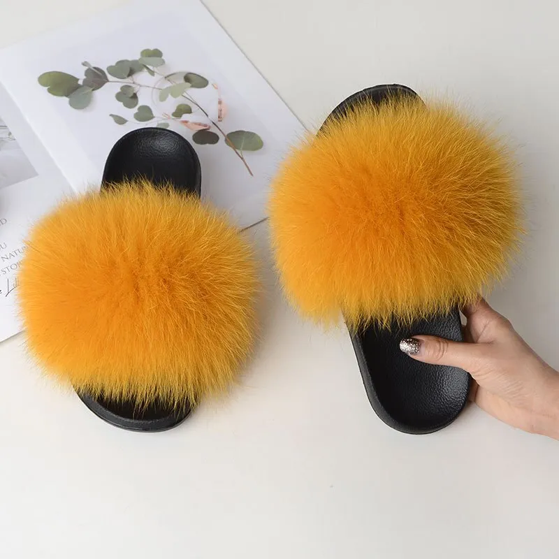 Warm Fox Fur Slippers For Women Slides Flip Flop