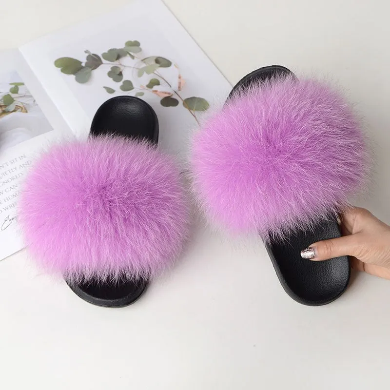 Warm Fox Fur Slippers For Women Slides Flip Flop