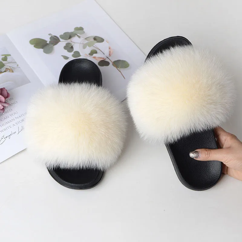 Warm Fox Fur Slippers For Women Slides Flip Flop