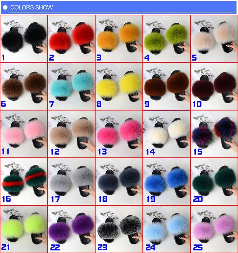 Warm Fox Fur Slippers For Women Slides Flip Flop