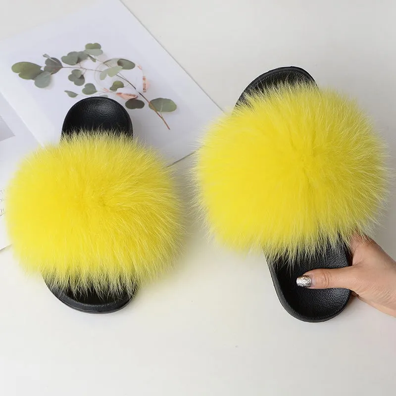 Warm Fox Fur Slippers For Women Slides Flip Flop