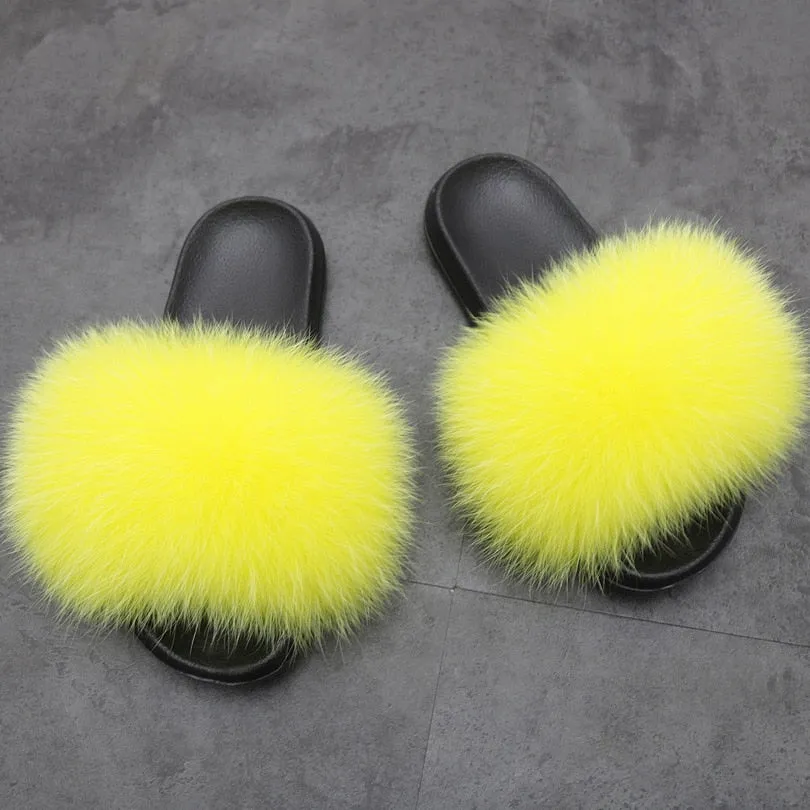 Warm Fox Fur Slippers For Women Slides Flip Flop