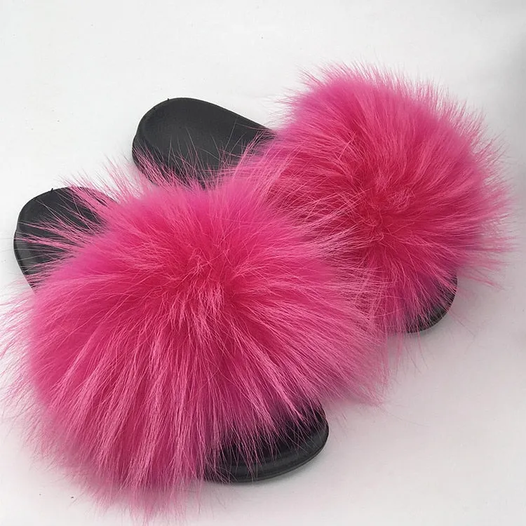 Warm Fox Fur Slippers For Women Slides Flip Flop