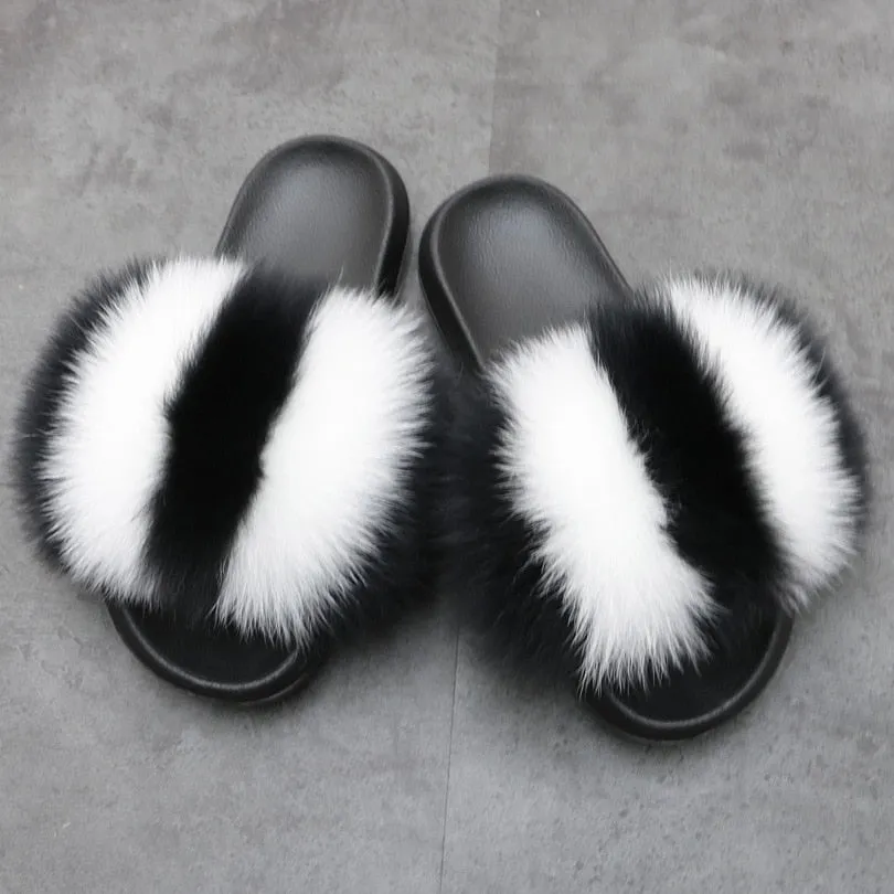 Warm Fox Fur Slippers For Women Slides Flip Flop