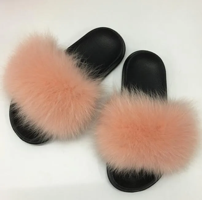 Warm Fox Fur Slippers For Women Slides Flip Flop