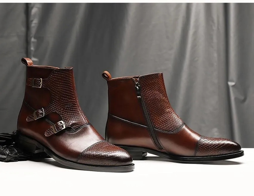 West Louis™ Grain Leather Boots With Buckles