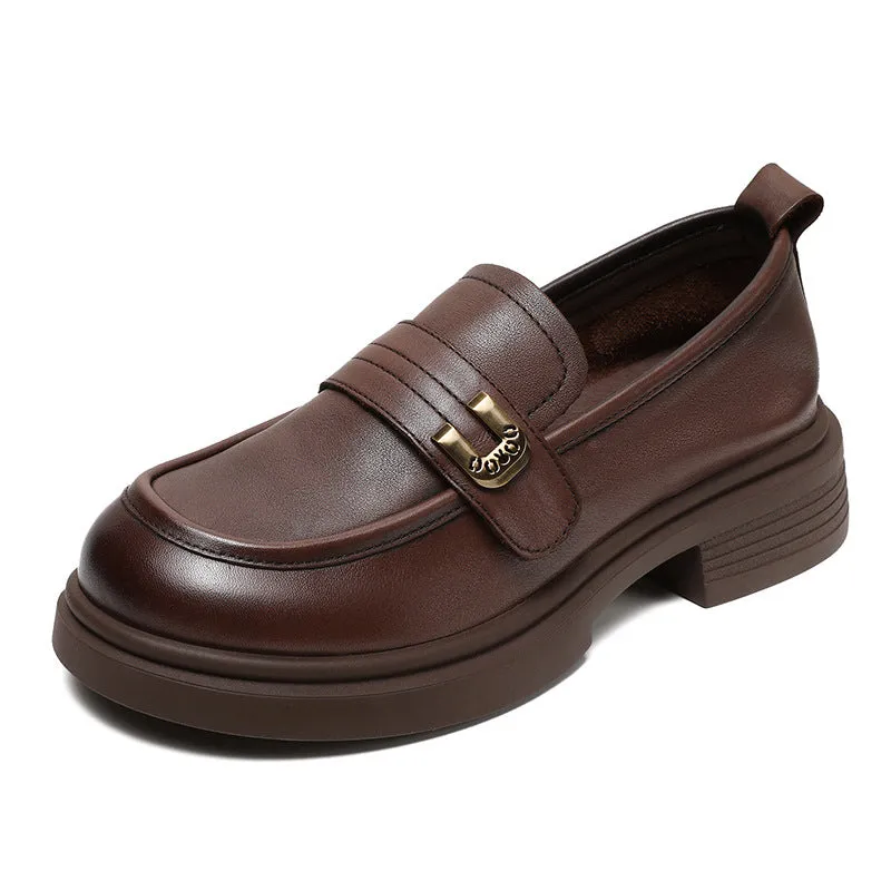 Women Retro Leather Low Block Classic Loafers
