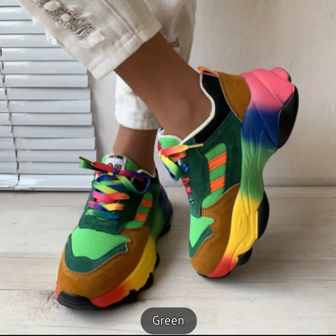 Women's Breathable Mesh Sneakers, Trendy Colorful Lace Up Sport Shoes, Fashion Non Slip Sneakers