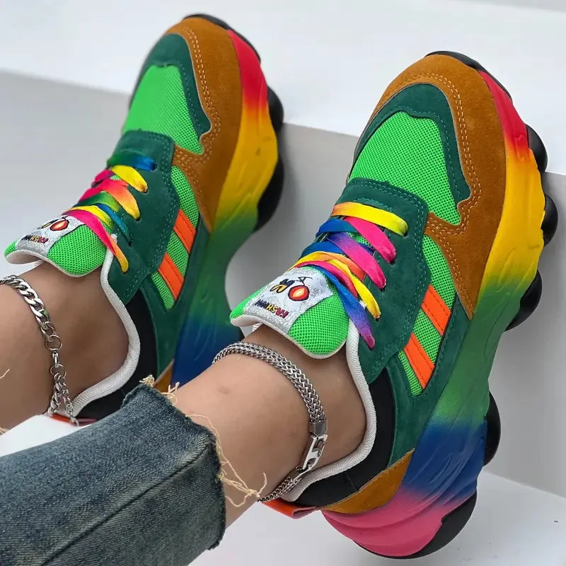 Women's Breathable Mesh Sneakers, Trendy Colorful Lace Up Sport Shoes, Fashion Non Slip Sneakers