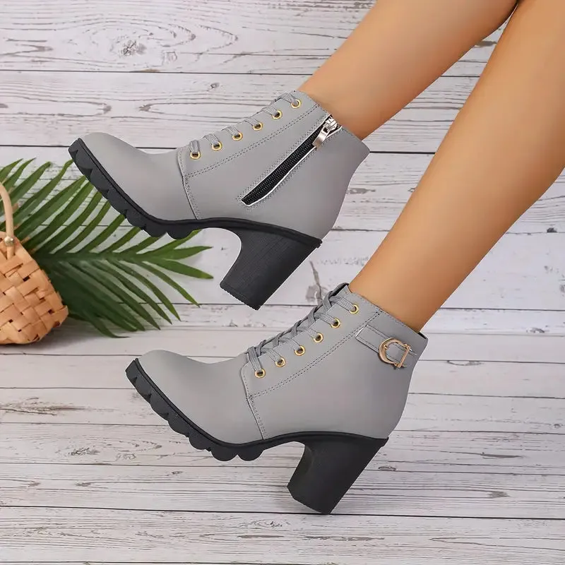 WOMEN'S ORTHOPEDIC HIGH HEELED CHUNKY ANKLE BOOTIES