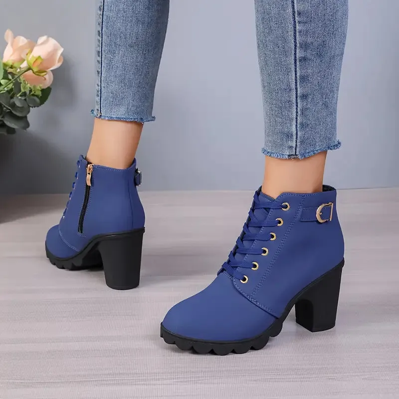 WOMEN'S ORTHOPEDIC HIGH HEELED CHUNKY ANKLE BOOTIES