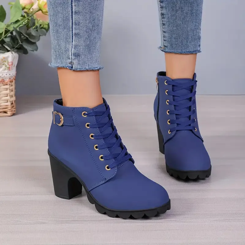 WOMEN'S ORTHOPEDIC HIGH HEELED CHUNKY ANKLE BOOTIES