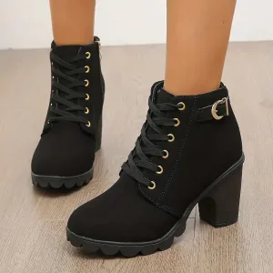 WOMEN'S ORTHOPEDIC HIGH HEELED CHUNKY ANKLE BOOTIES