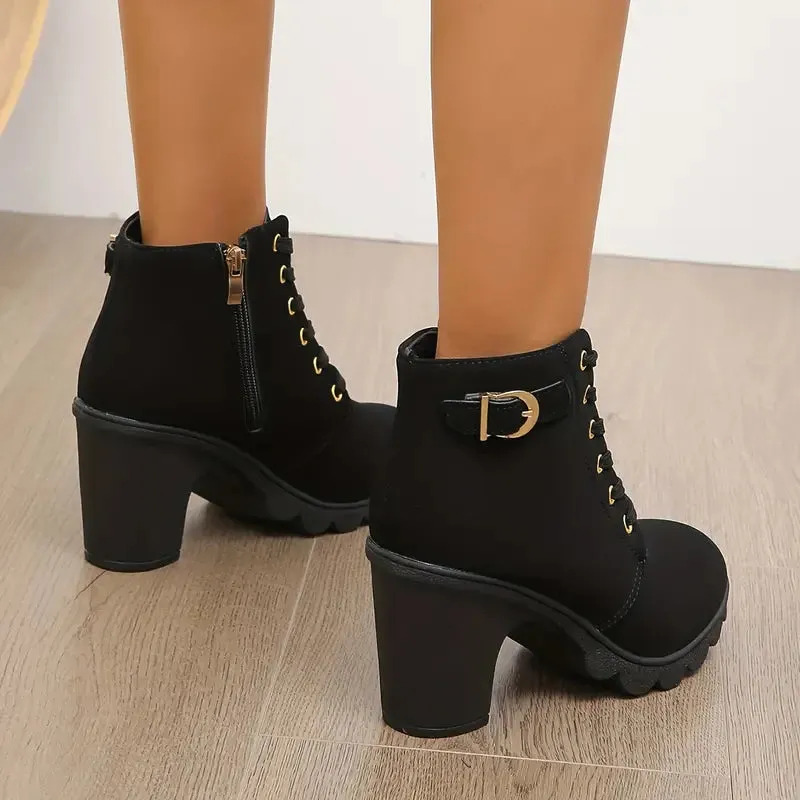 WOMEN'S ORTHOPEDIC HIGH HEELED CHUNKY ANKLE BOOTIES