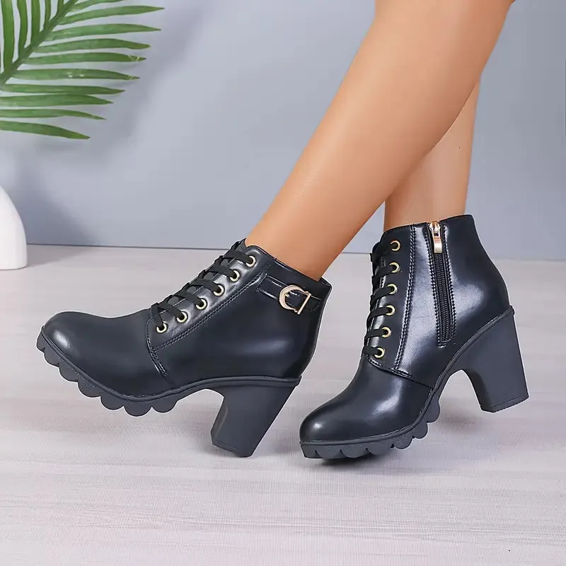WOMEN'S ORTHOPEDIC HIGH HEELED CHUNKY ANKLE BOOTIES