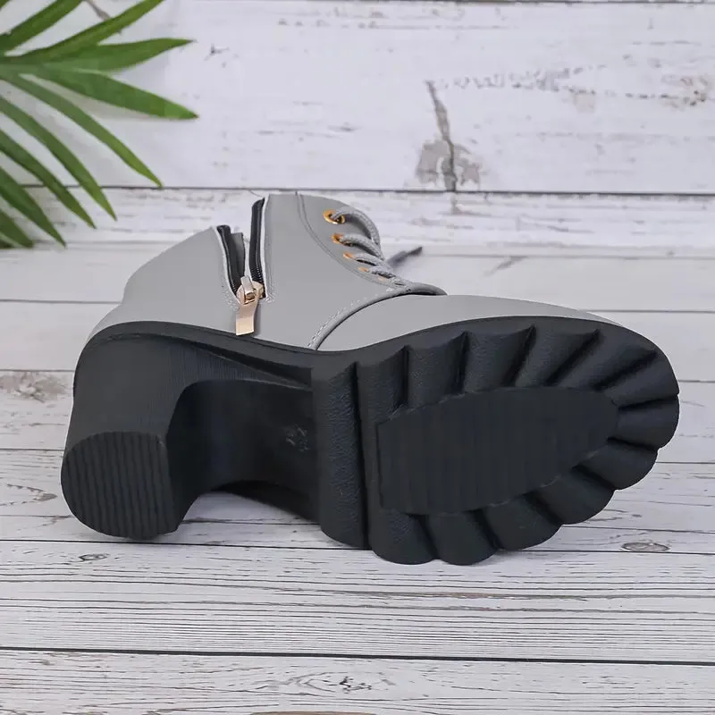 WOMEN'S ORTHOPEDIC HIGH HEELED CHUNKY ANKLE BOOTIES