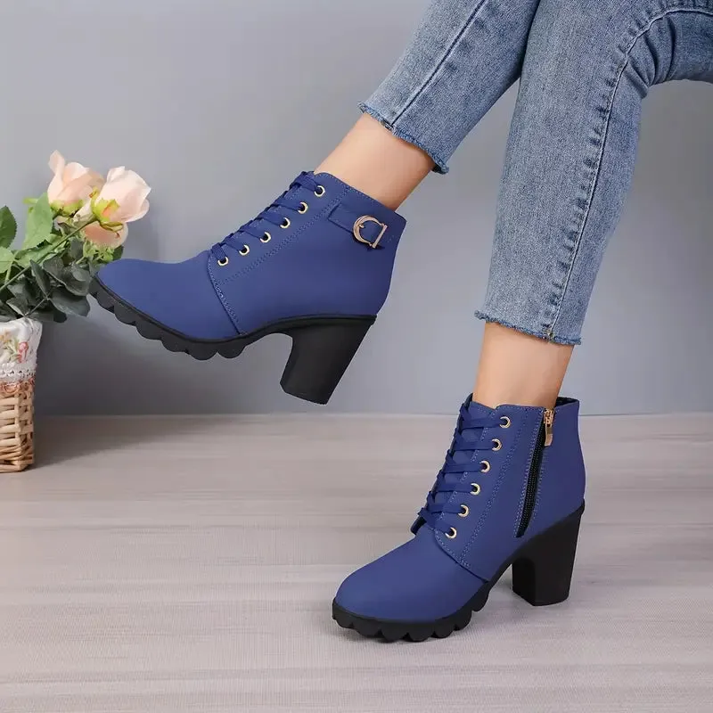 WOMEN'S ORTHOPEDIC HIGH HEELED CHUNKY ANKLE BOOTIES