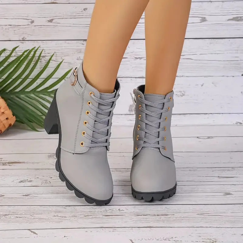 WOMEN'S ORTHOPEDIC HIGH HEELED CHUNKY ANKLE BOOTIES