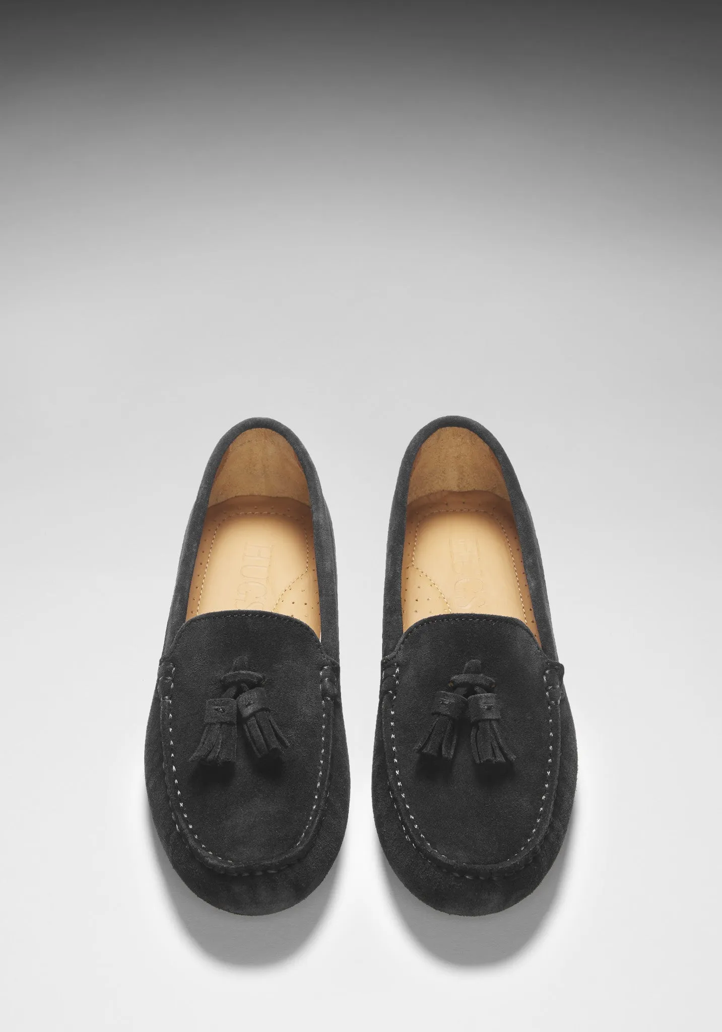 Women's Tasselled Driving Loafers, black suede
