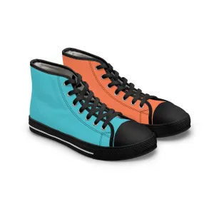 Women's Turquoise & Coral Mismatched High Top Sneakers