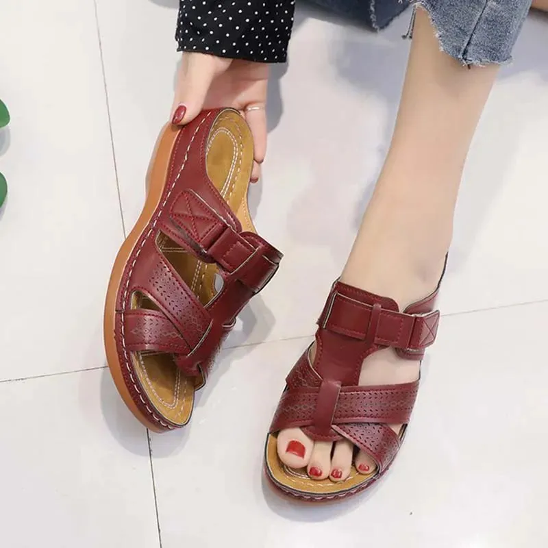 Women's Wedge Sandals Premium Orthopedic Open Toe Sandals Anti-Slip PU Leather Casual Sandals